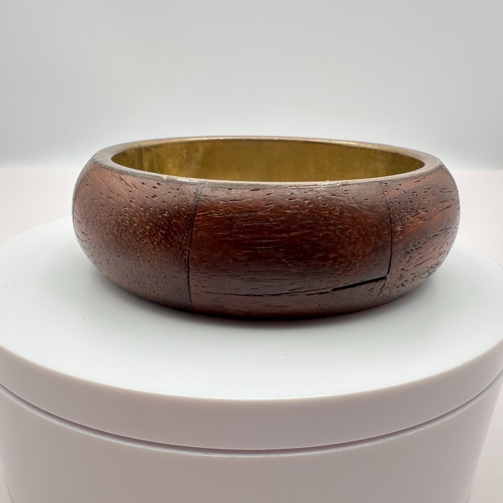 Vintage 80s Brown Bangle Bracelet Wood Chunky Boho Classic Fashion Jewelry